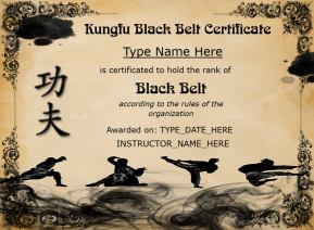 Customizable Kungfu Black Belt Certificate
