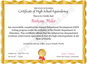 Florida GED Certificate