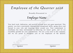 Printable Certificate Of Employee Of The Quarter