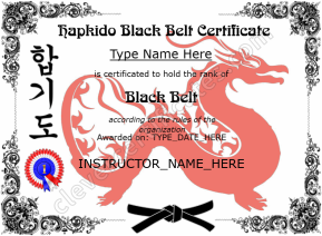 Printable Hapkido Black Belt Certificate
