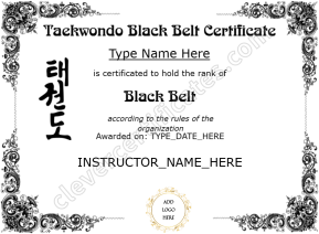 Taekwondo Black Belt Certificate