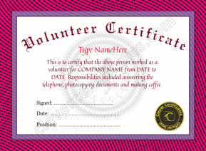 Editable Volunteer Certificate Template – Printable Award for Volunteers